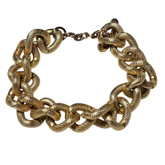 Elegant Gold Tone Chunky Chain Textured Link Bracelet Fashion Formal Jewelry - Picture 1 of 5